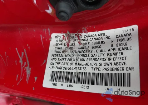 2016 Honda Civic Lx from USA, damaged, VIN 2HGFC2F51GH513166